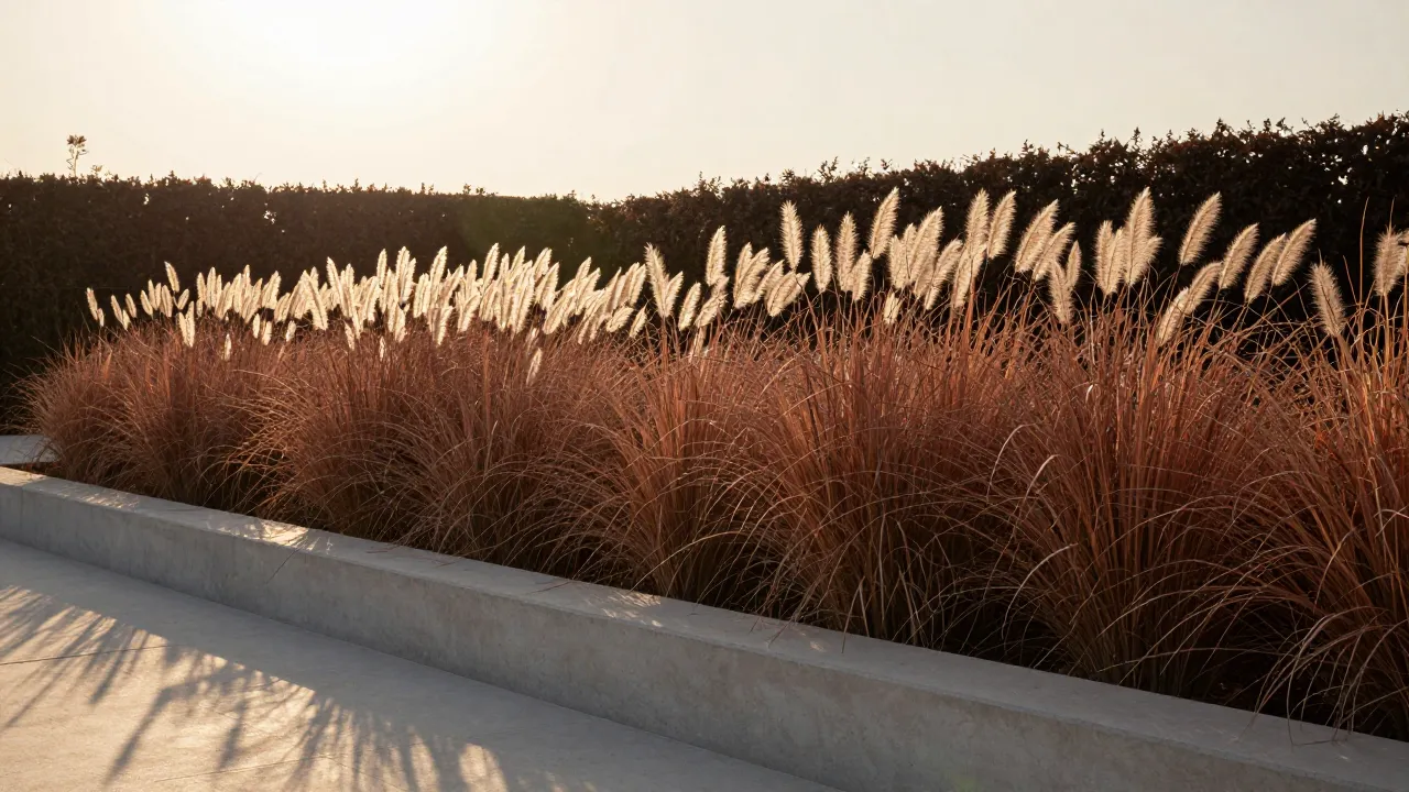 Backlit ornamental grasses in autumn seedhead